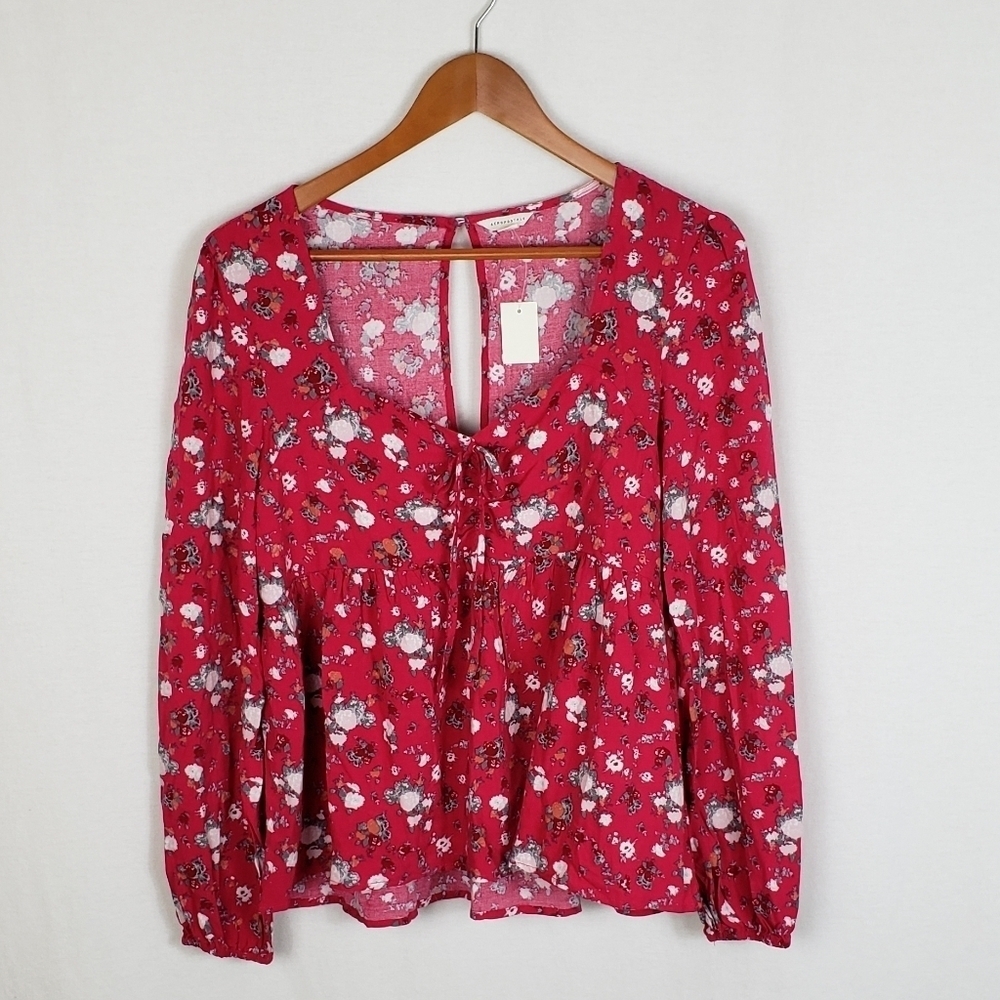 NWT Aeropostale Pink Floral Long Sleeve Peasant Blouse Size M